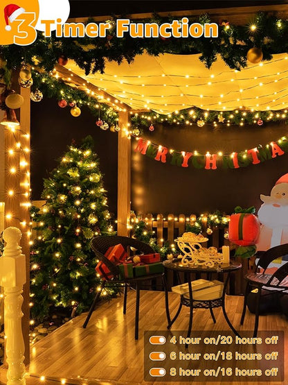 Christmas Lights 600 LED 196 FT, Waterproof Outdoor String Lights with Remote and Timer, Christmas Tree Lights with 8 Modes Dimmable, Fairy Lights for Holiday Decor (Warm White)