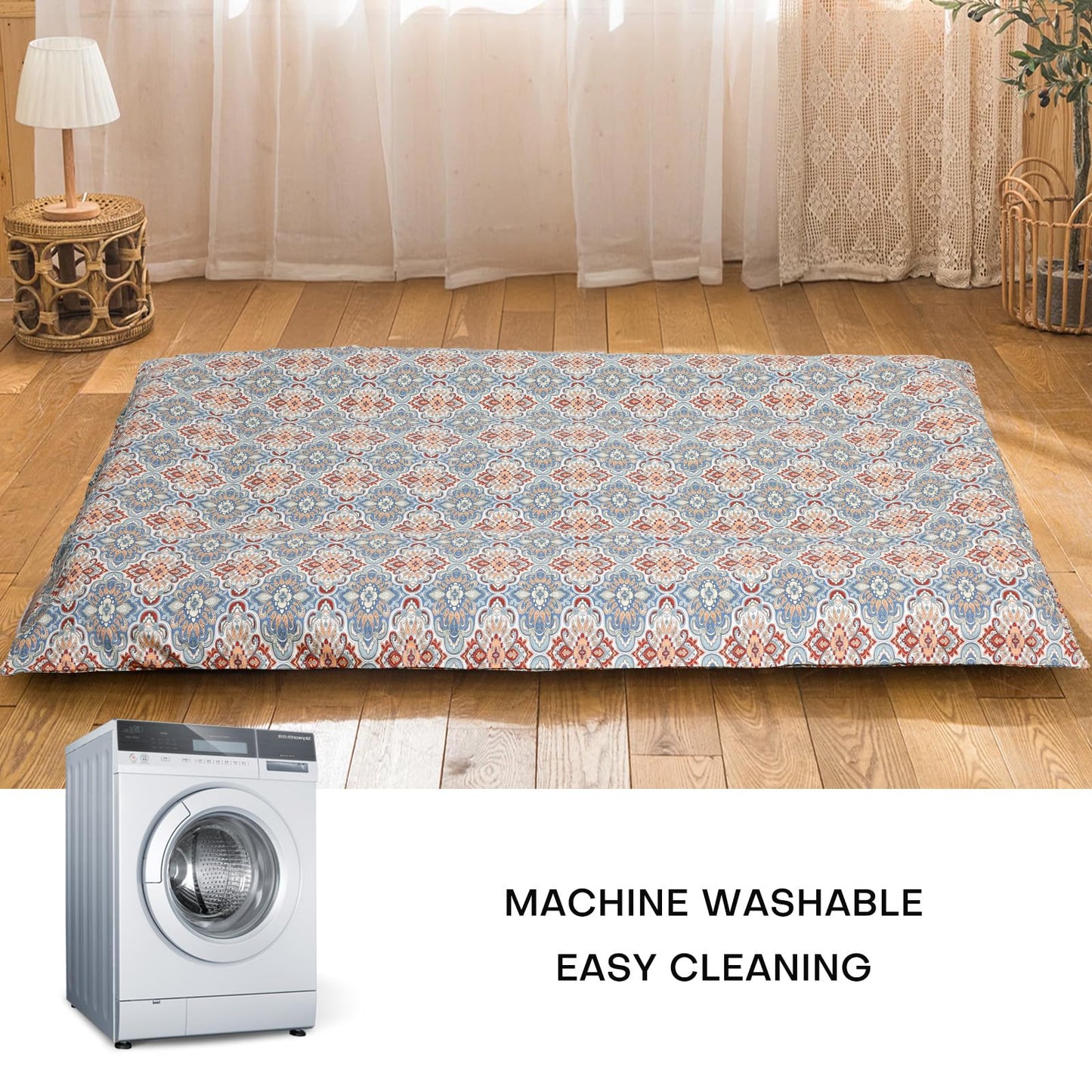 100% Cotton Floor Futon Mattress Cover (Only Cover), Soft Skin-Friendly Washable Zippered Futon Cover for Traditional Japanese Floor Futon Mattress, Tatami Mattress Dustproof Cover (Twin, Flower)