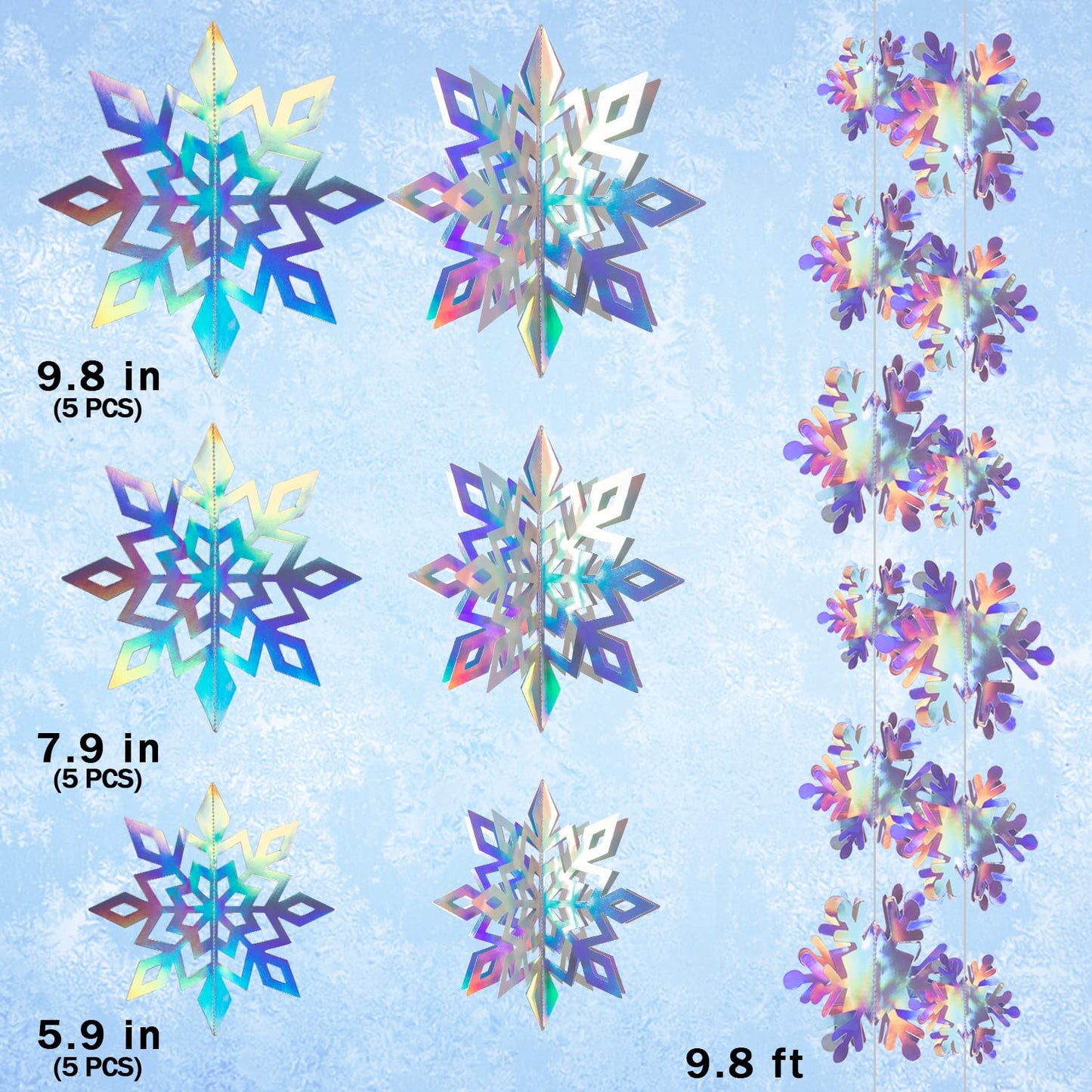 27PCS Christmas Hanging Snowflakes 3D Paper Snowflakes Christmas Tree Decorations Hanging Snowflake Decorations for Winter Wonderland Christmas Indoor Outdoor Holiday Decor (27, Iridescent)