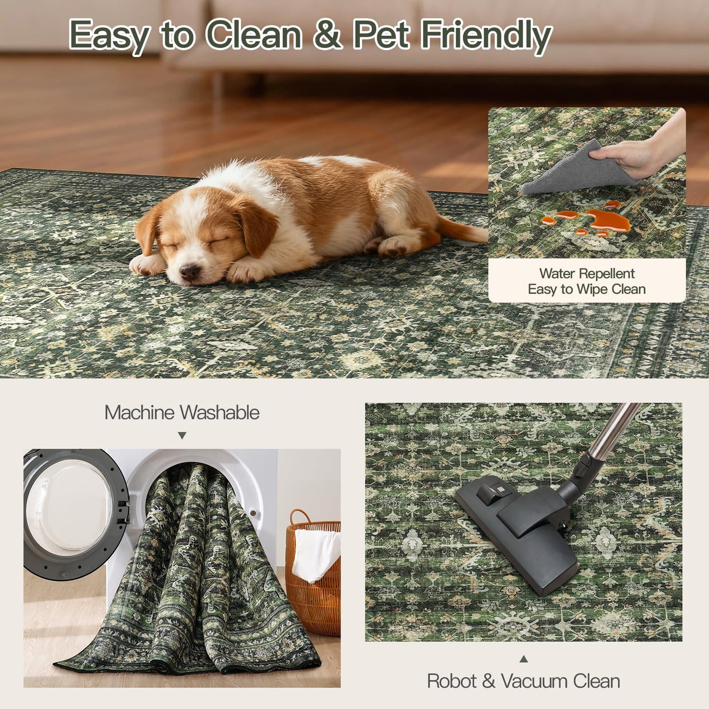 Lofus 3x5 Area Rug for Entryway, Green Non Slip Area Rugs for Kitchen, Washablee Soft Rugs for Bedroom, Living Room, Tool Room Nursery Kids Room Decor