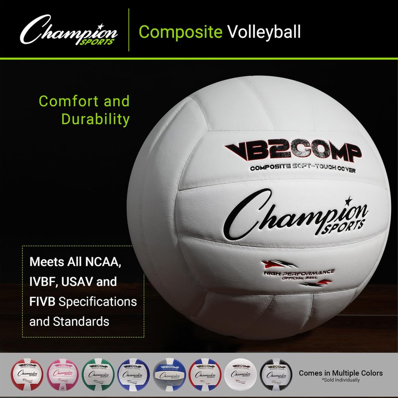 Champion Sports VB Pro Comp Indoor Volleyball – Official Size, Soft-Touch Composite Leather, White