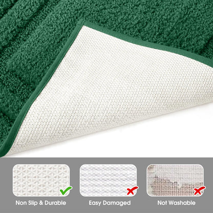 HOMEIDEAS Bathroom Rugs Sets 3 Piece, Super Soft and Absorbent Non Slip Microfiber Toilet Bath Mat with U-Shaped (Dark Green)
