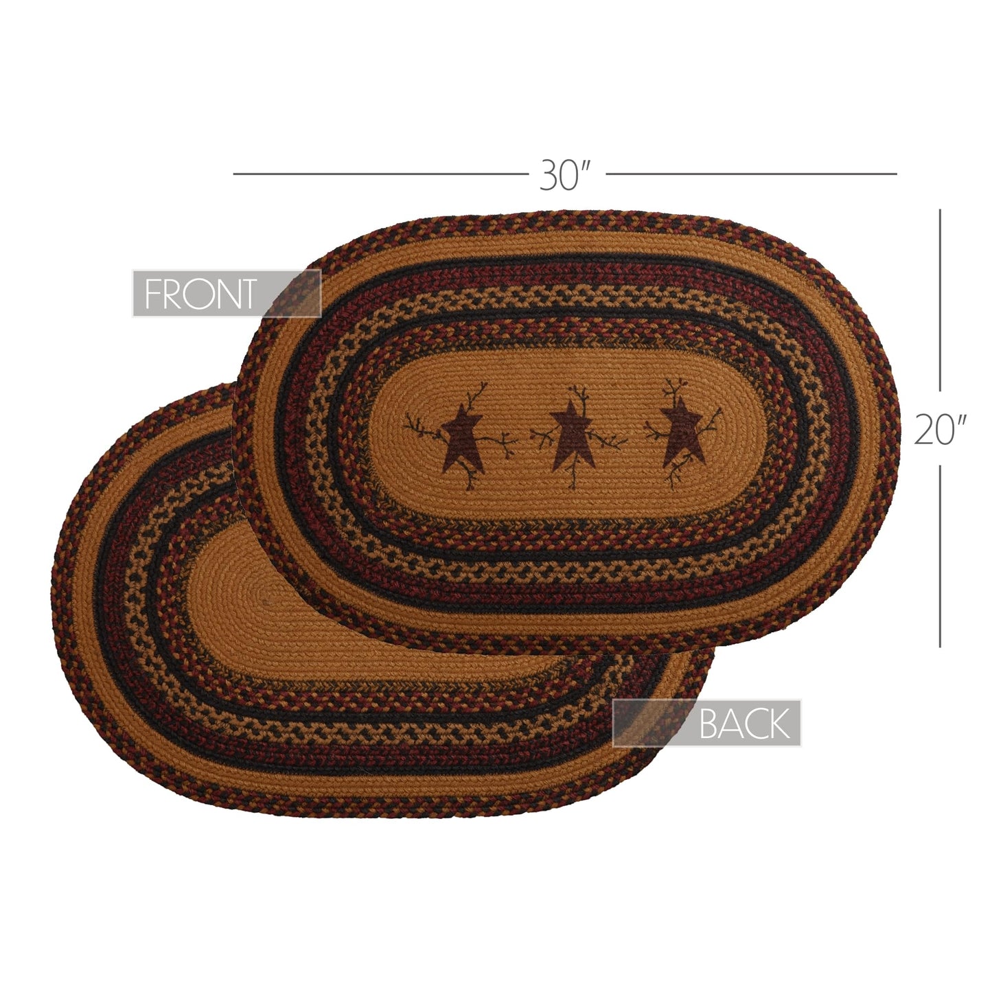 VHC Brands Heritage Farms Primitive Star and Pip Jute Yellow Stenciled Accent Rug Oval w/Pad 20"x30"