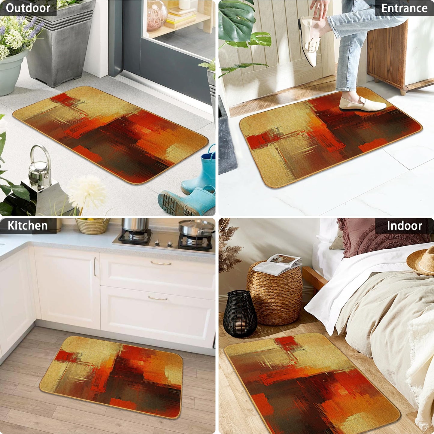 Abstract Art Door Mat 17"x29",Golden Orange Gray Doormat Indoor Entrance,Non Slip Rubber Front Door Mats Washable Absorbent Inside Outside Low-Profile Home Entryway Rug Outdoor