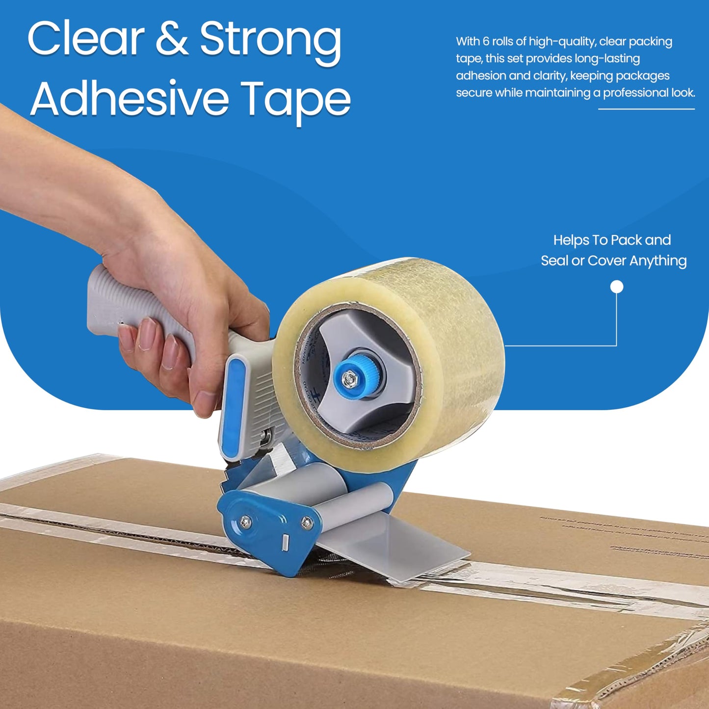 Luxuriaz Heavy Duty Packing Tape with Dispenser - 1.88 Inch x 65 Yards, 6-Pack Clear Packaging Tapes, Durable Tape Dispenser for Secure Sealing, Ideal for Moving and Shipping