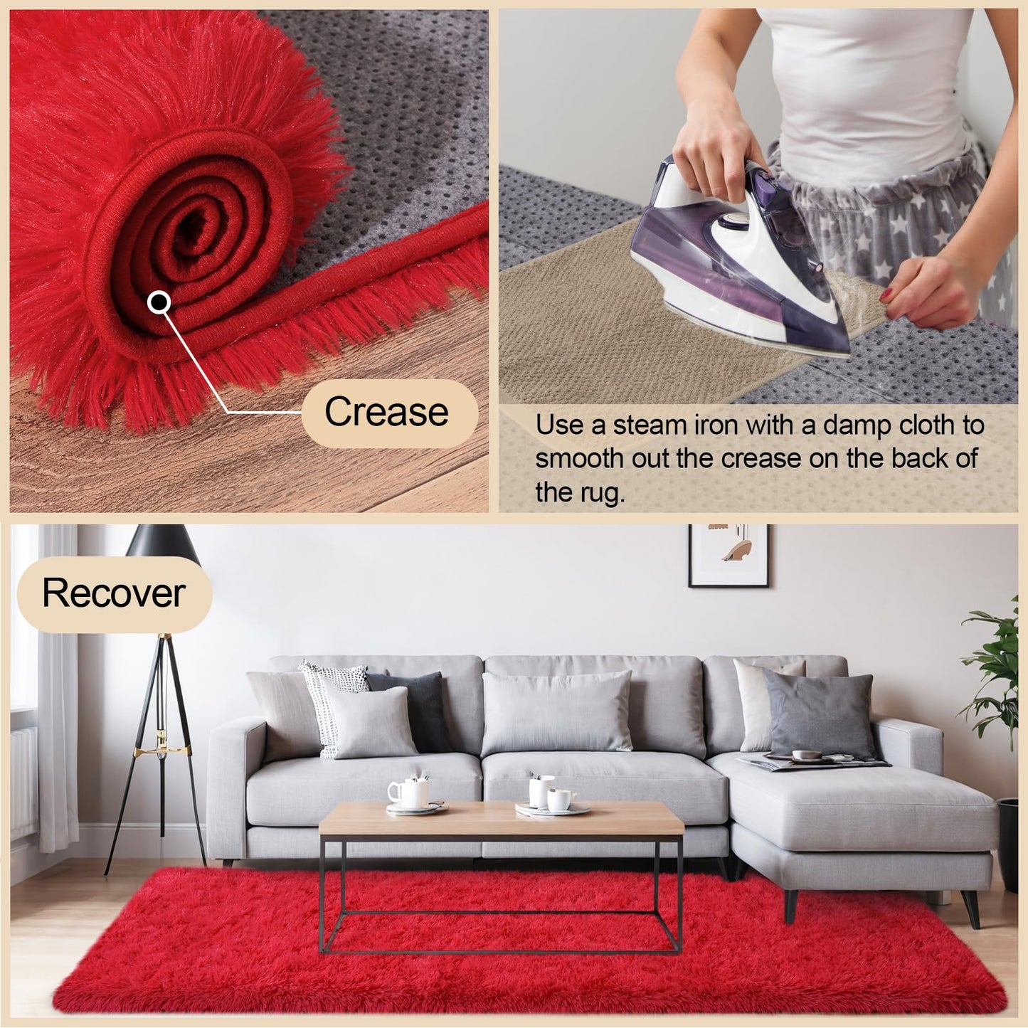 Mugorn Red Rugs for Bedroom, 2x3 Fluffy Area Rugs for Living Room, Soft Shag Kids Rug Small Carpet with 4 Non-Slip Rug Pads (Red, 2ft x 3ft)