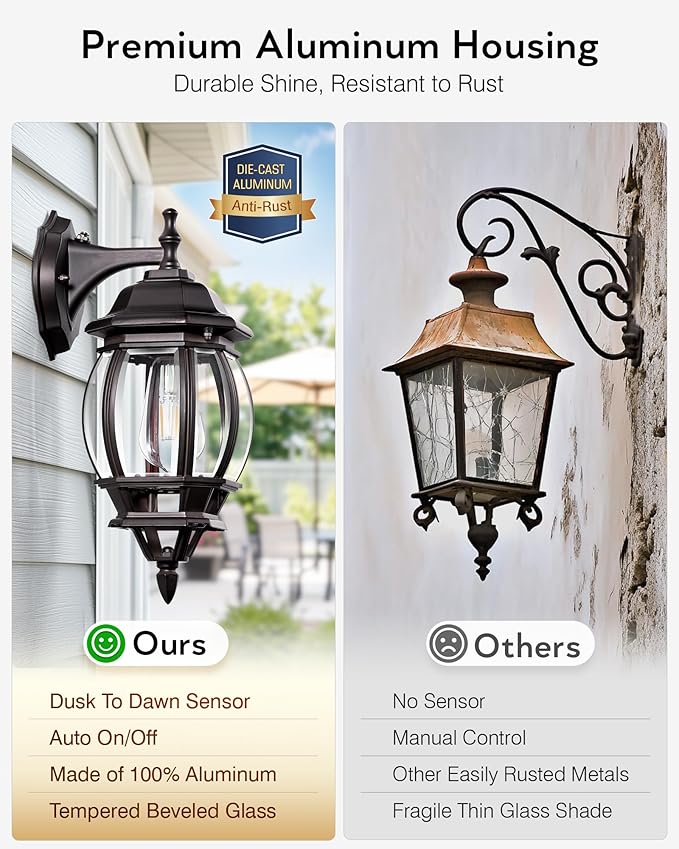 VIANIS Dusk to Dawn Outdoor Wall Lights, Oil Rubbed Bronze Exterior Lighting Fixtures Wall Mount for House, Farmhouse Outdoor Wall Sconce Lantern for Porch, Anti-Rust Outside Coach Lights for Garage