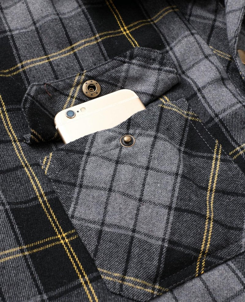 ThCreasa Flannel Hooded Shacket Jackets for Men Quilted Lined Buffalo Plaid Flannel Coat Thick Flannel Shirt Jacket Grey M