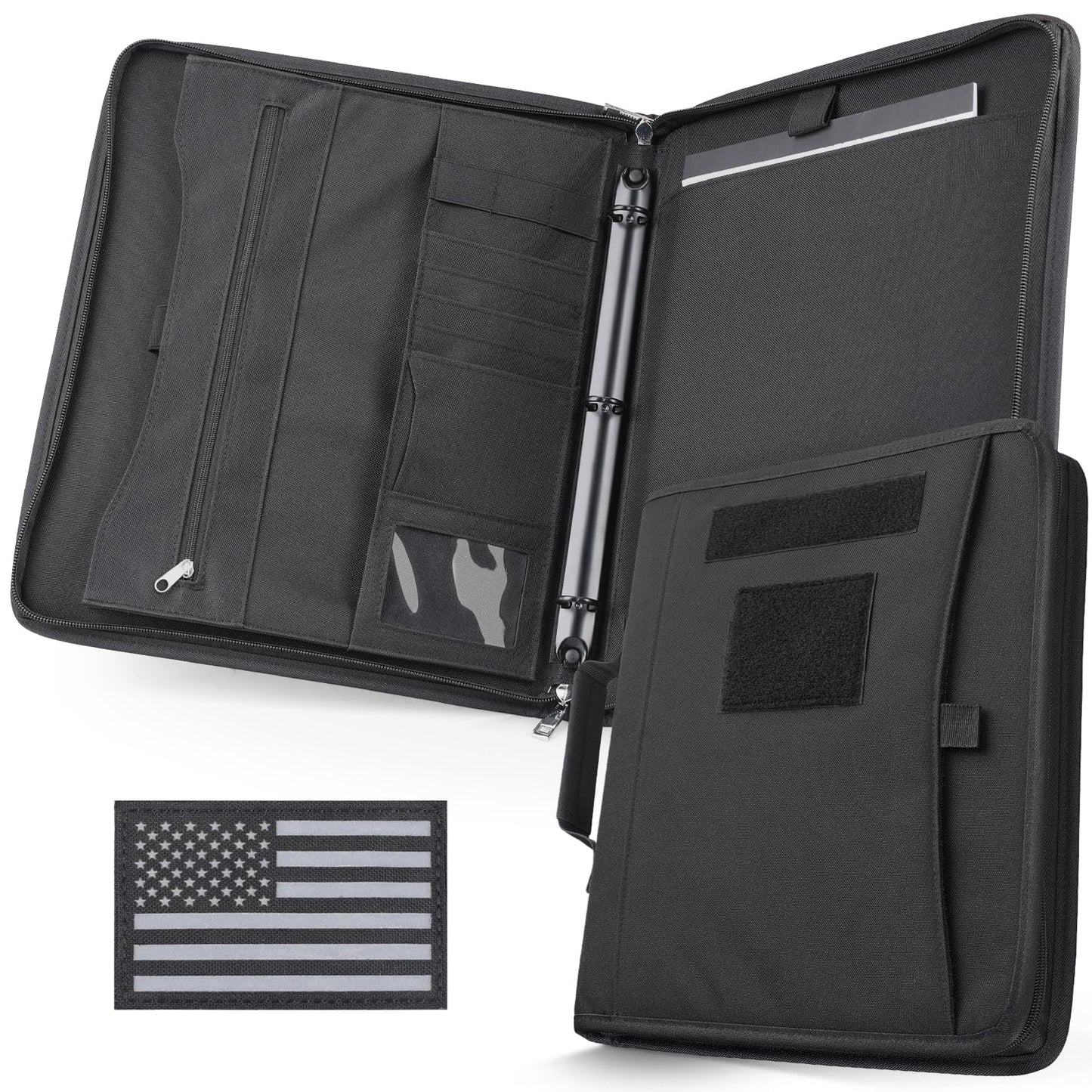 Livans Portfolio Padfolio Binder Detachable 3-Ring Planner, Zip Tactical Notebook Cover with A4 Letter Paper, Multi-Pocket Carry Bag for Gift, Out-Work, Travels, Office & School