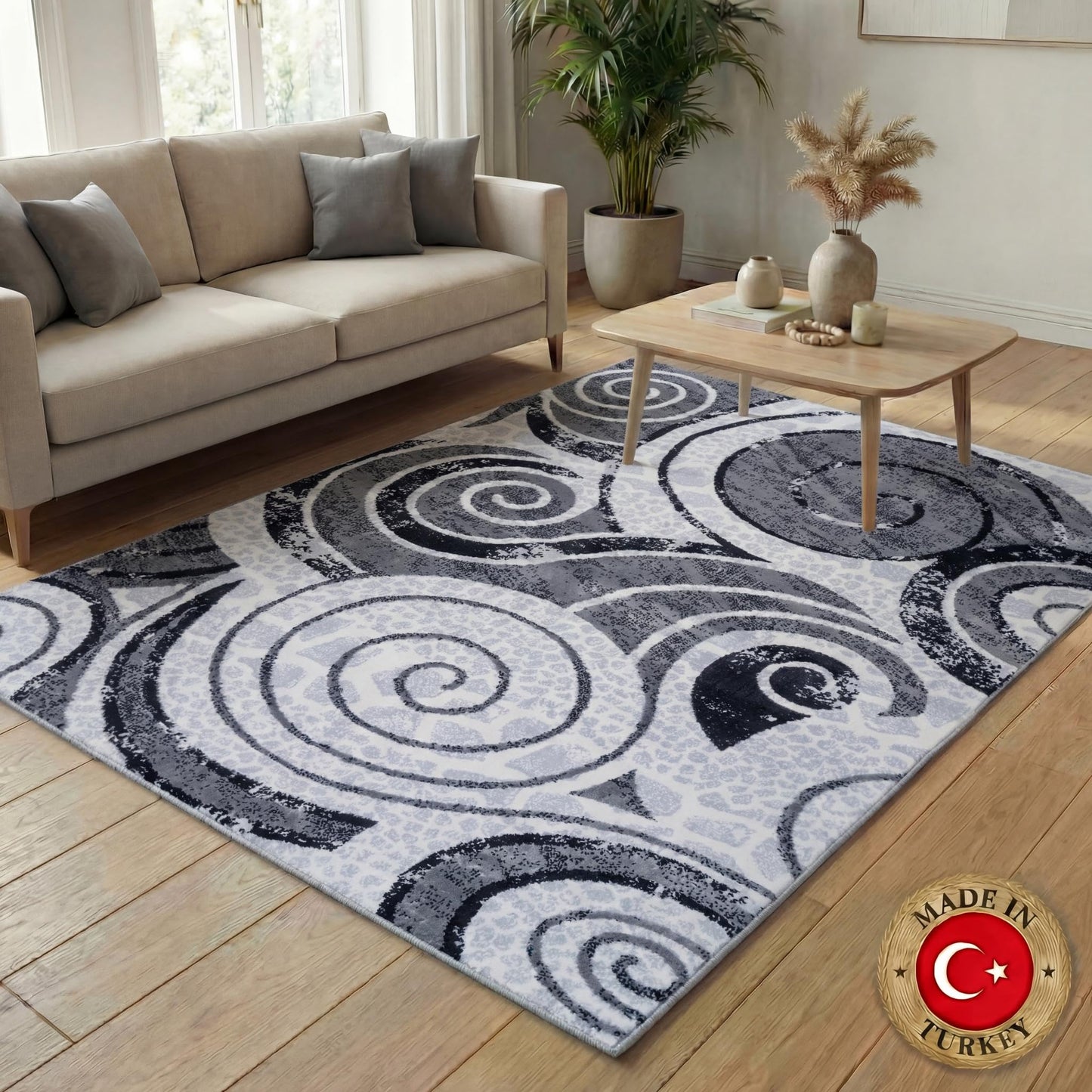CoziRita 5x7 Modern Abstract Area Rug for Living Room, Soft Medium Pile Carpet, Non-Shedding Easy Care, High Traffic Floor Rug, Family Friendly, Pet Friendly, Designed for Real Homes - Gray Swirl