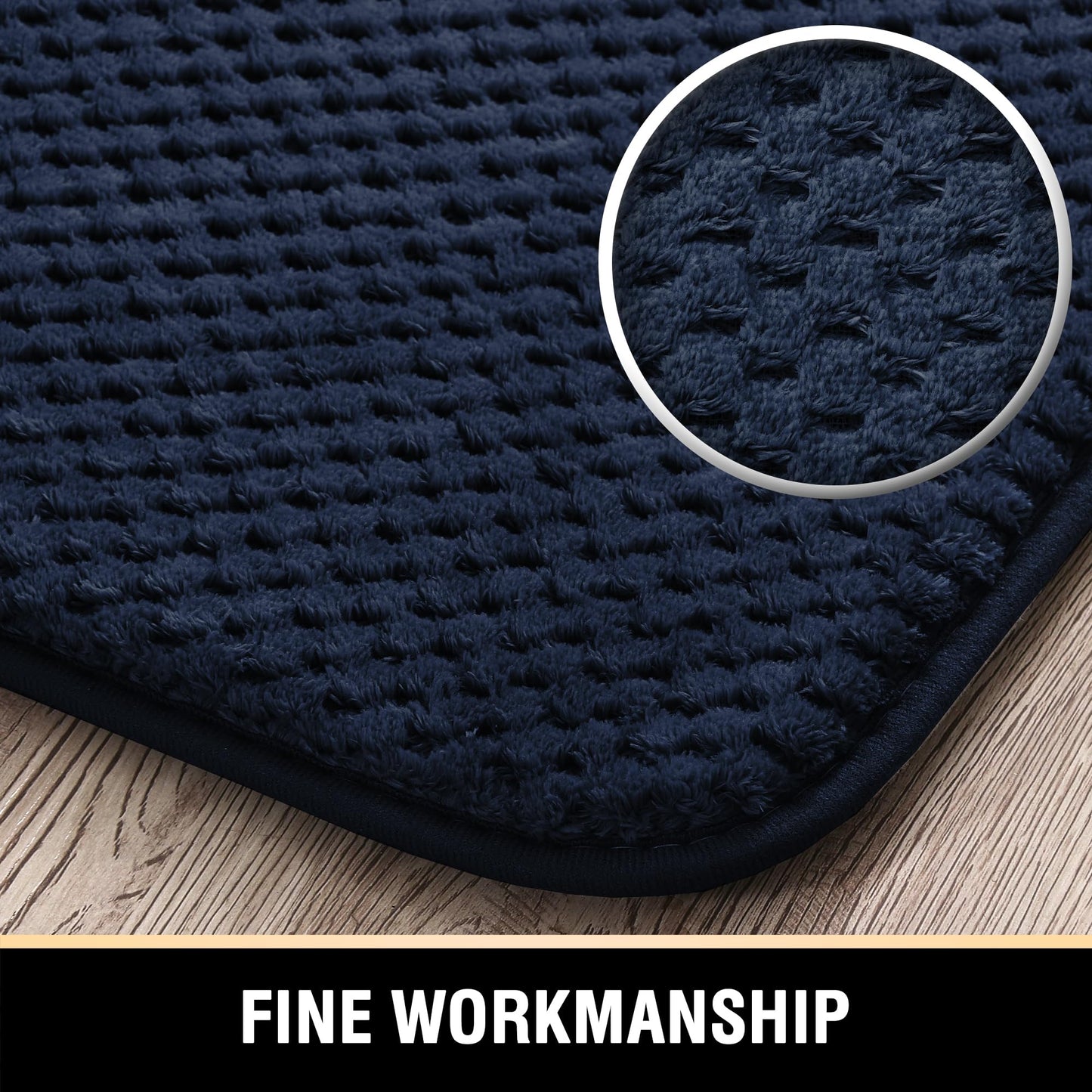 H.VERSAILTEX Navy Blue Memory Foam Bath Rugs, Soft Absorbent Bathroom Mats, Durable Dots on Underside, Machine Washable, Carpet Rug Room Decor for Shower Floor, 20x32 Mat
