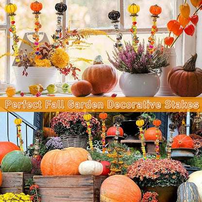 Hysagtek Halloween Fall Decorative Garden Stakes, Set of 6 Fall Metal Yard Stakes with Pumpkins, Happy Halloween Autumn Fall Outdoor Decorations