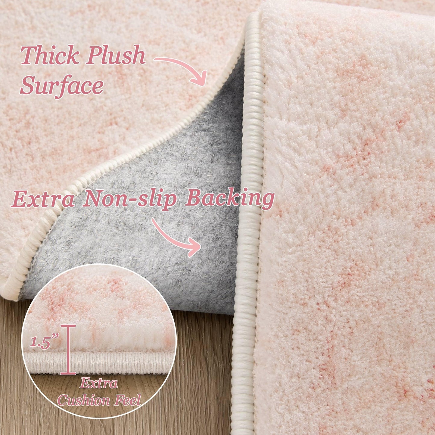 Latte&Fog Ultra Soft Thick Plush Bounce-Back,5x7 Area Rugs for Living Room, High Pile Resilient Padded Cloud-Like Pink Rug for Girls Bedroom, Kids Nursery, Dorm, Non Slip Carpet for Playroom Classroom