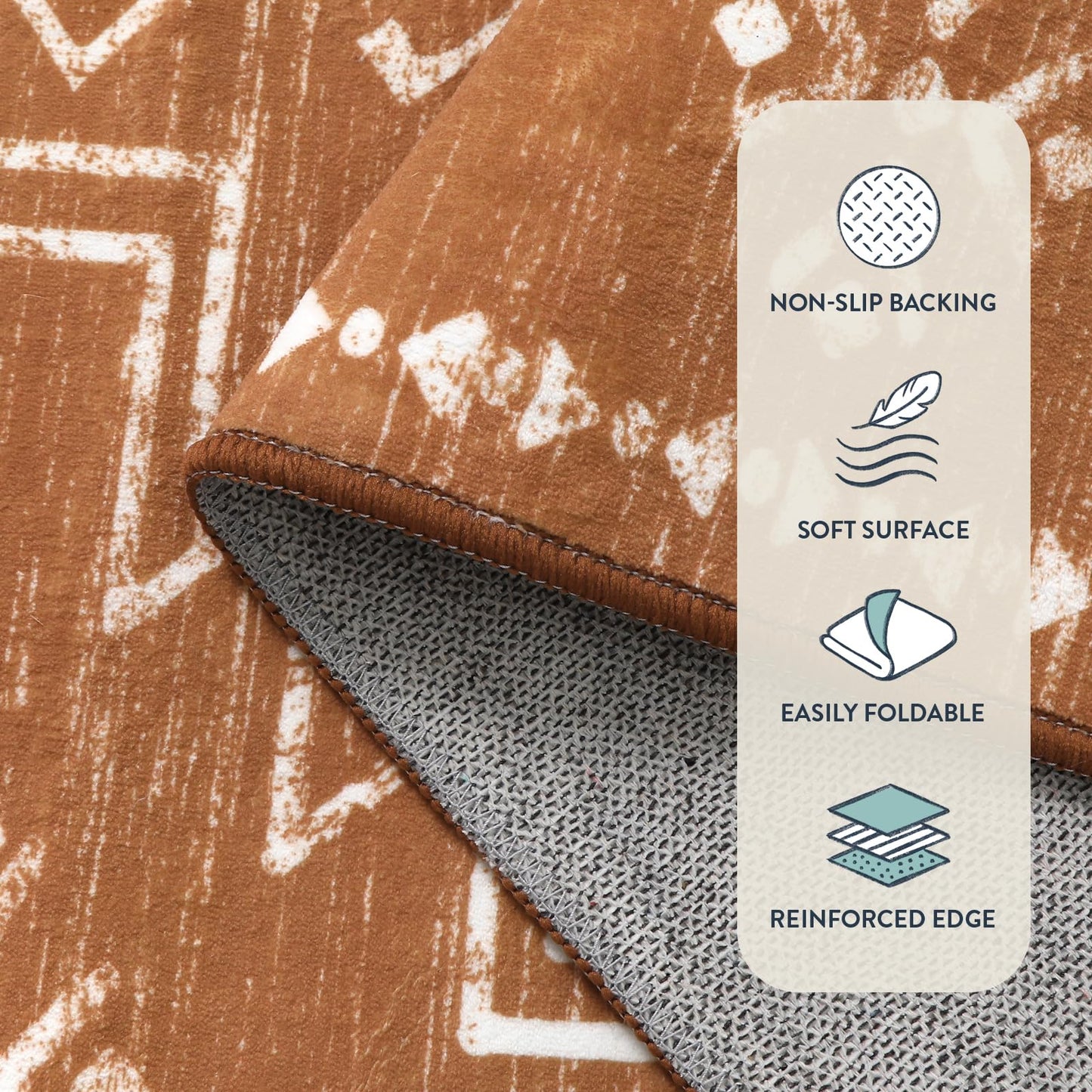 Lahome Vivienne 5x7 Boho Rugs for Living Room, Washable Bedroom Western Area Rug, Low Pile Soft Burnt Orange Carpet, Stain Resistant Distressed Fall Rug Aztec Carpets for Dining Room