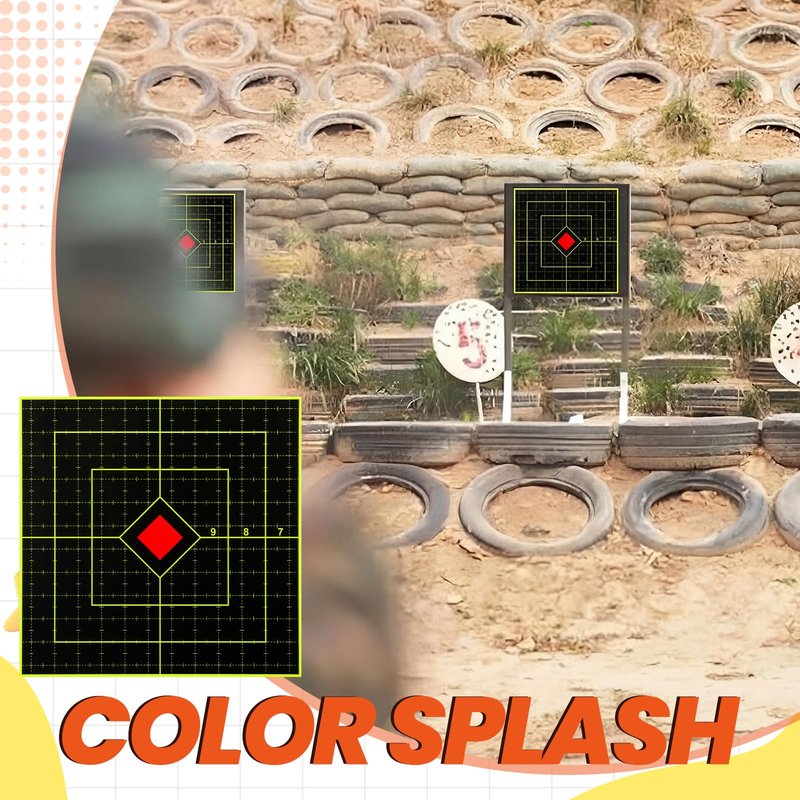 Teyva Daily 100 Pcs 6''/3'' Shooting Splatter Target Stickers Self Adhesive Reactive Splatter Targets Paper Roll for BB Gun Pellet Gun Airsoft Rifle Indoor Outdoor Shooting Range(6 Inch,Square)