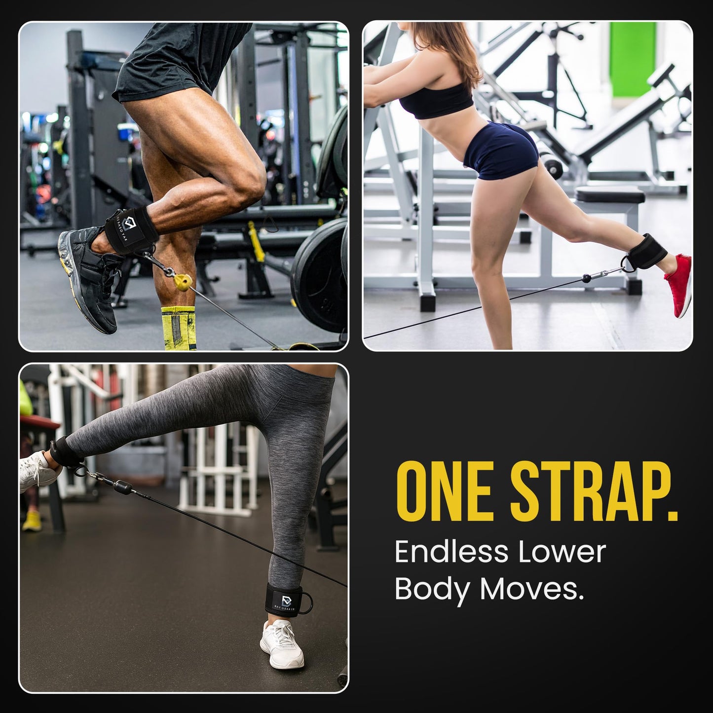 Bay Gear Co. Ankle Straps, Strong Hook and Loop System & Neoprene Padded for Cable Machine Glute Workouts, Slick Black Stainless Steel D Ring, Adjustable Fit for Men & Women, OD Green, Pair