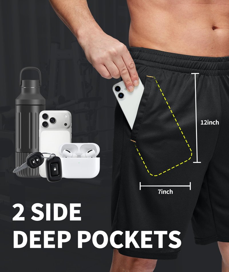 Little Beauty 3 Pack Mens Gym Basketball Shorts 9" Fast Dry Running Athletic Shorts with Pockets for Casual Workout Black Black Black L