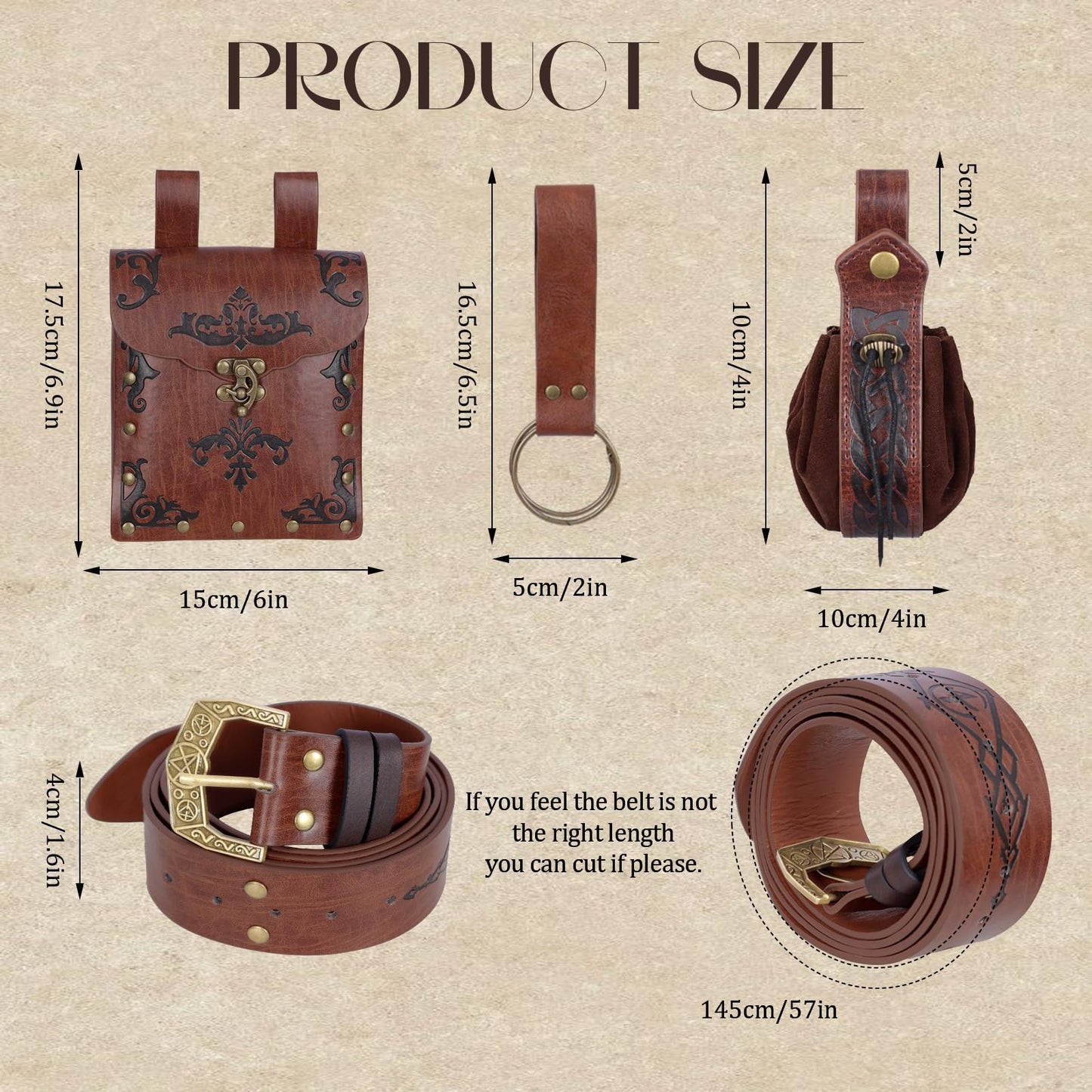 Luazuri Viking Embossed Renaissance Belt Pouch, Vintage Medieval Faux Leather Pirate Belt Pack,Retro Portable Belt Bag For LARP Ren Faire. (Brown C)