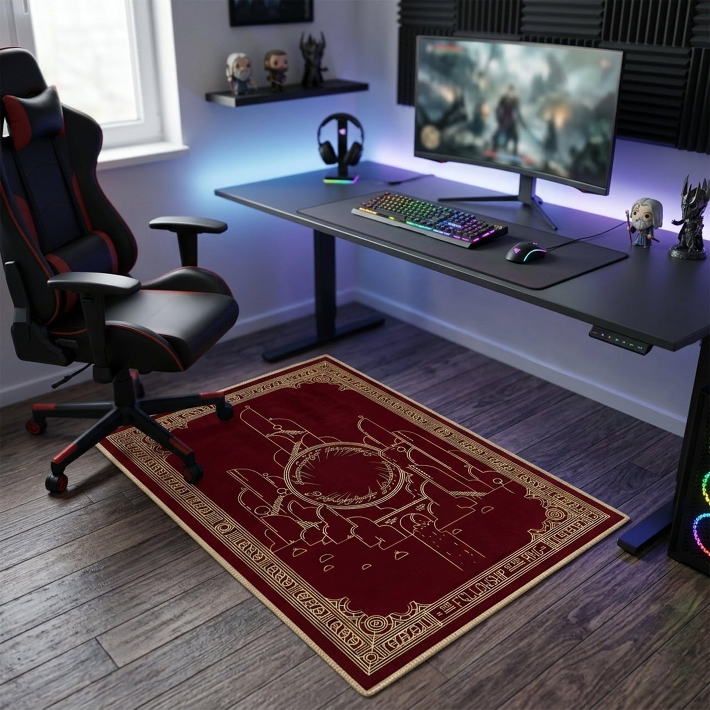 Homyra Fantastic Movie LOTR Fellowship Ring Area Rug for Movie Room, 2.6x4 feet, Burgundy Theater Carpet, Nonslip Washable, Cotton & Polyester, Nostalgic Cinema Series LOTR Rug, Flat Surface