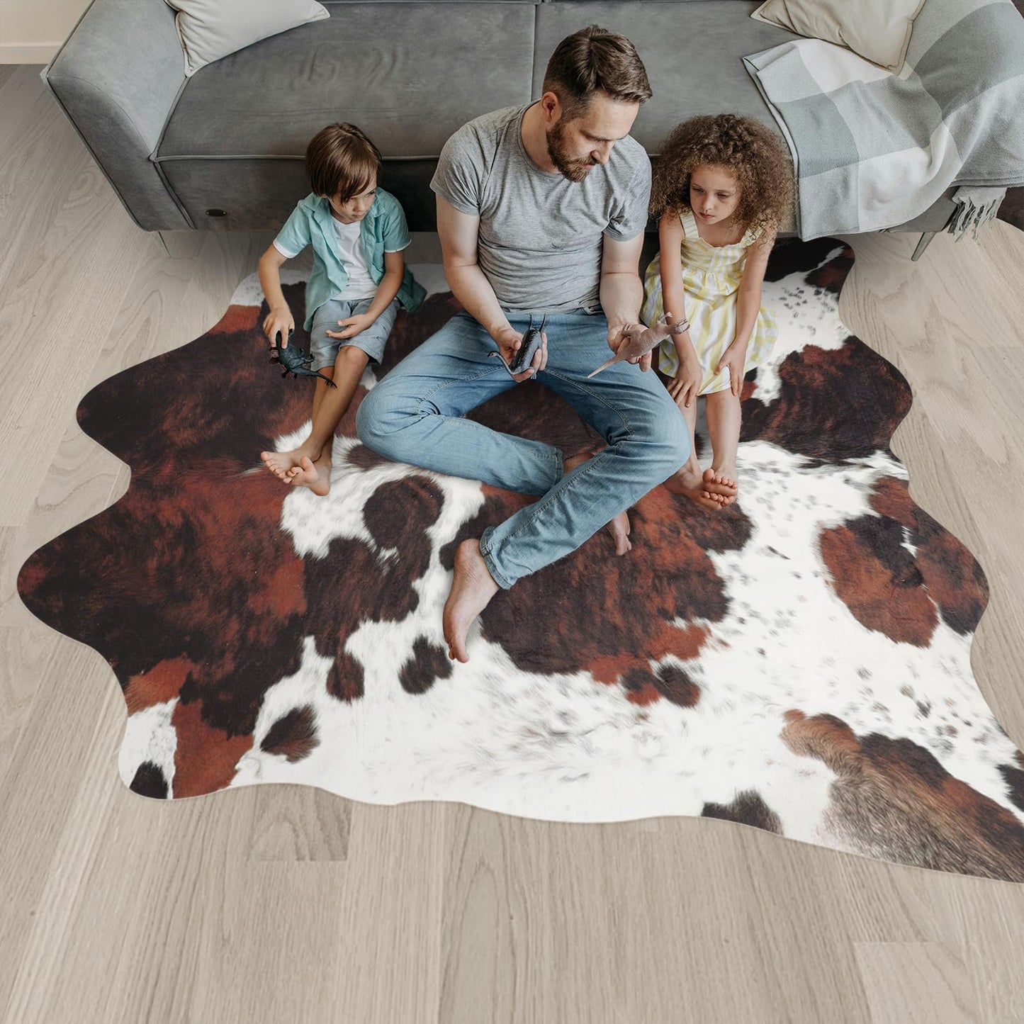 BennyRug Cowhide Rug Faux Cowhide Rugs Cow Hide Animal Print Rug Brown Non-Slip Area Rug Western Decor for Living Room, Bedroom, Office(4.6x5.2ft)