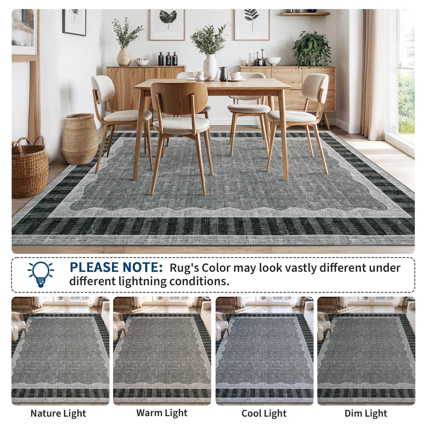 Garvee 8x10 Scalloped Area Rug, Large Washable Rug – Soft Non-Slip Backing Thin Floor Mat Carpet for Living Room Bedroom Dining Room Playroom Nursery Home Decor
