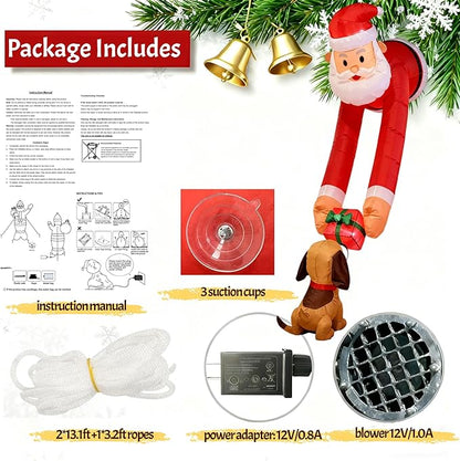 7ft Christmas Inflatable Santa Claus with Puppy and Gift Box - Outdoor Holiday Decor for Christmas, Ideal for Front Yard and Doorway