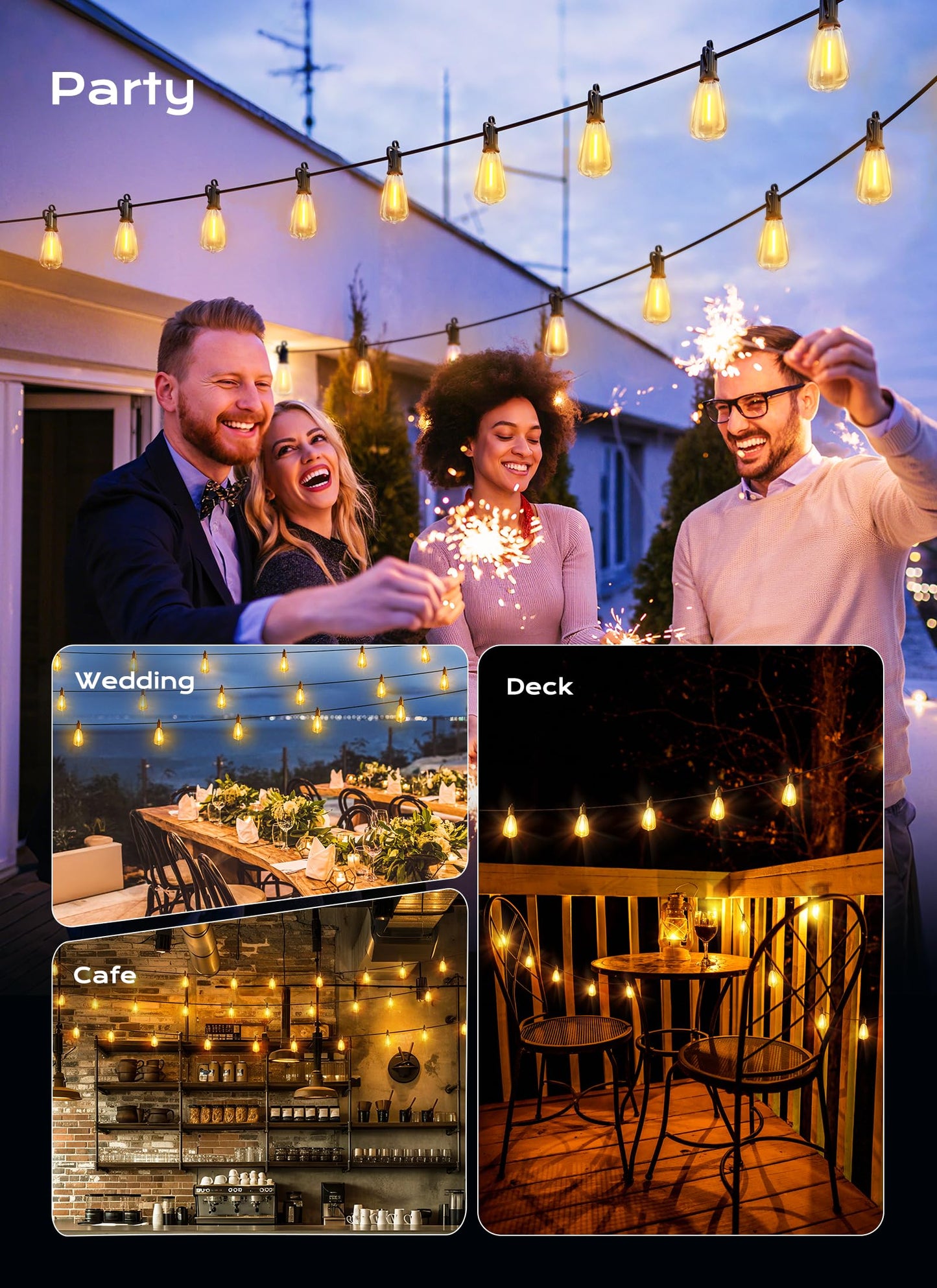 Brightown Outdoor String Lights, 50FT 25+2 LED ST38 LED Patio Lights Shatterproof, Dimmable IP65 Waterproof Connectable Hanging Outdoor Light for Backyard, Porch, Deck, Balcony