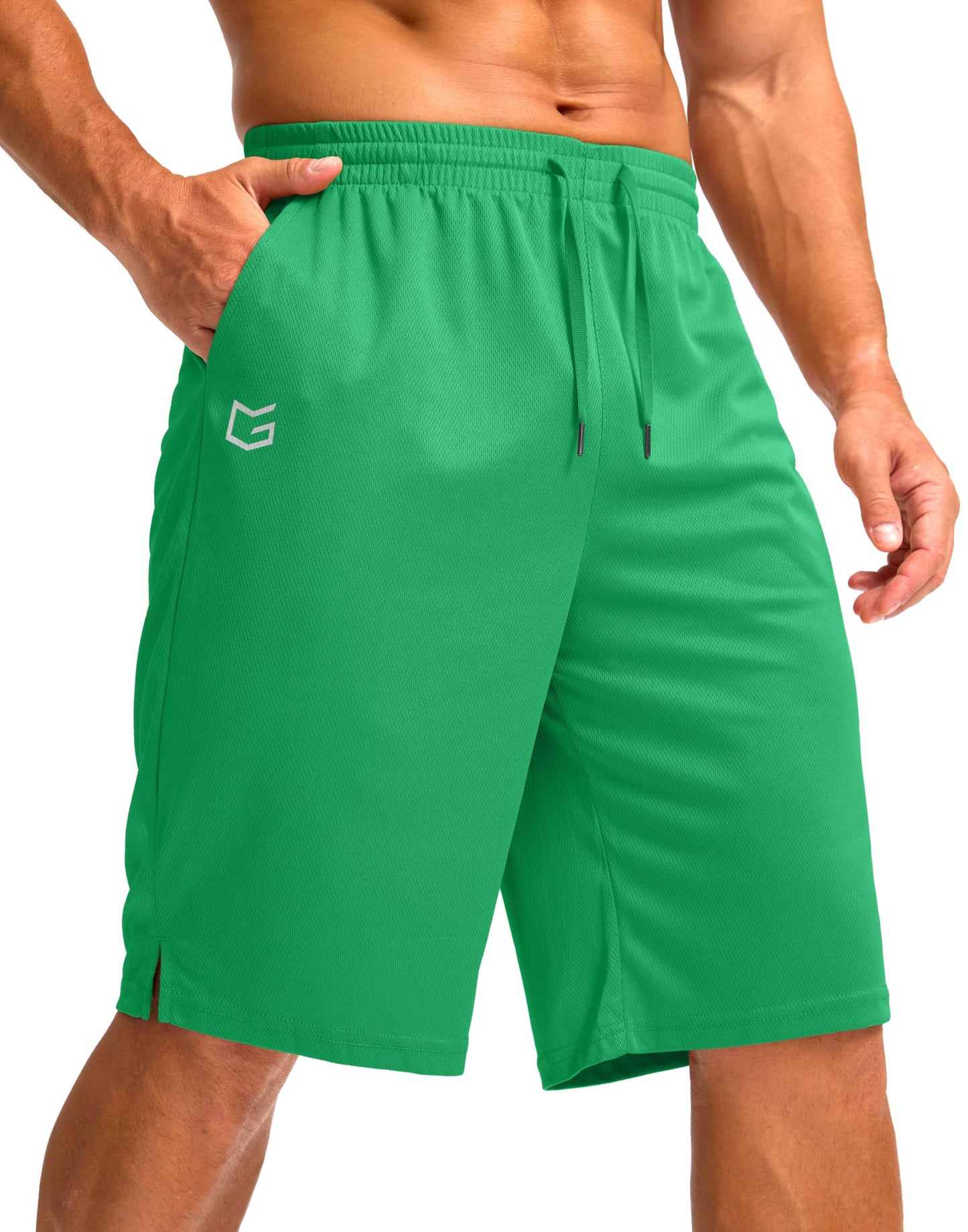 G Gradual Men's Athletic Shorts with Pockets 9" / 11" Long Basketball Shorts Lightweight Quick Dry Gym Workout Shorts for Men(Green,XXXL)