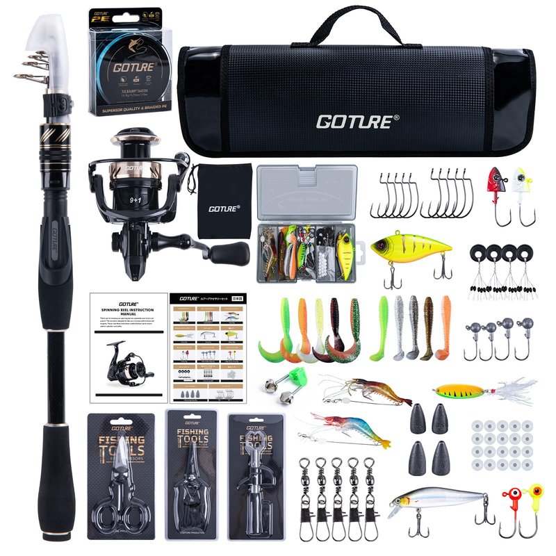 Goture Fishing Rod and Reel Combo - A - 6FT Telescoping Fishing Pole Portable Travel Kit with Carrier Bag for Freshwater Saltwater