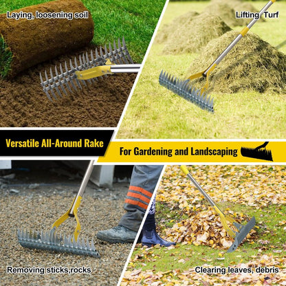 Thatch Rake, 2 in 1 Stainless Steel Garden Rake for Thatch Leaves,55” Heavy Duty 19 Tines Lawn Manual Dethatcher with Adjustable Head,Thatching Rakes for Lawn Yard Grass,Debris Removal, Soil Loosen
