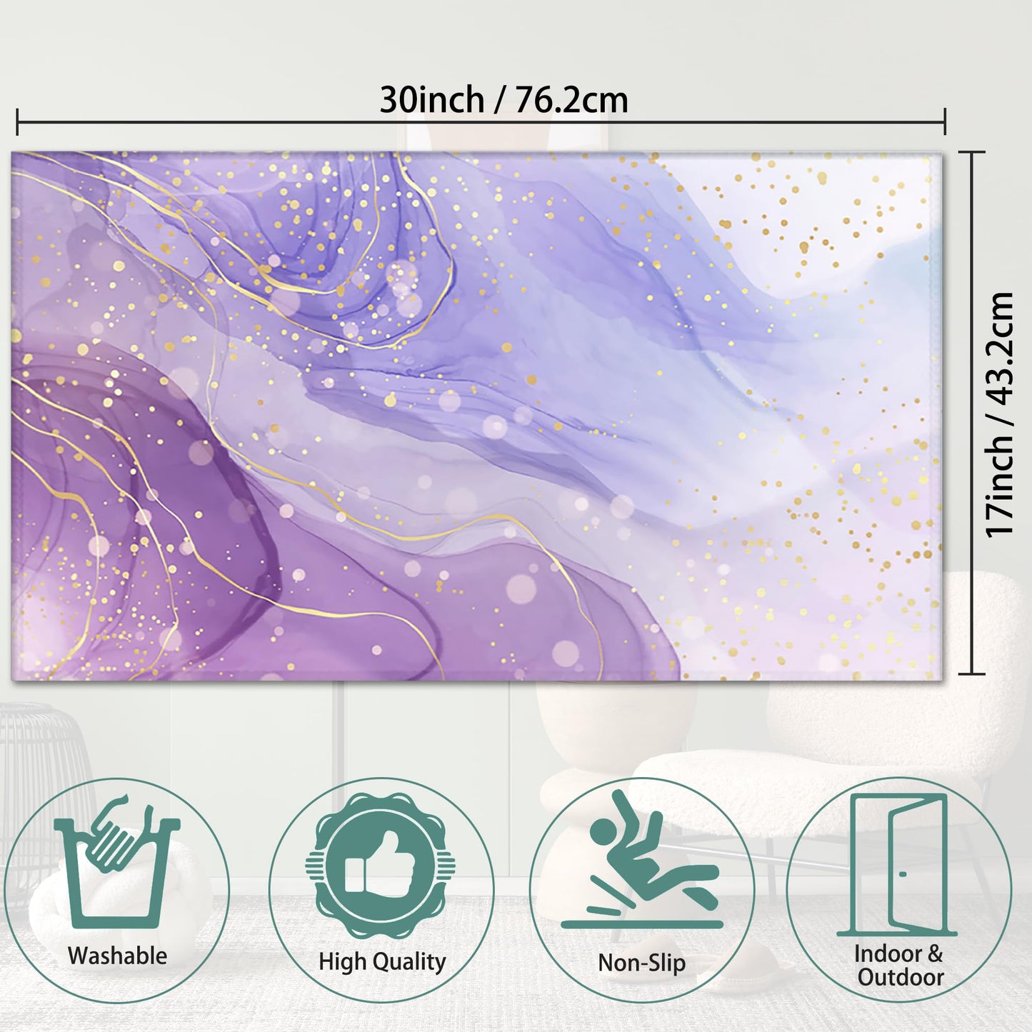 IGPPDO Door Mat, Gilded Violet Marble Front Door Mat 17''x30'', Doormats Indoor Entrance, Welcome Entry Mat,Outdoor Welcome Mat,Low-Profile Floor Rugs for Entry Patio