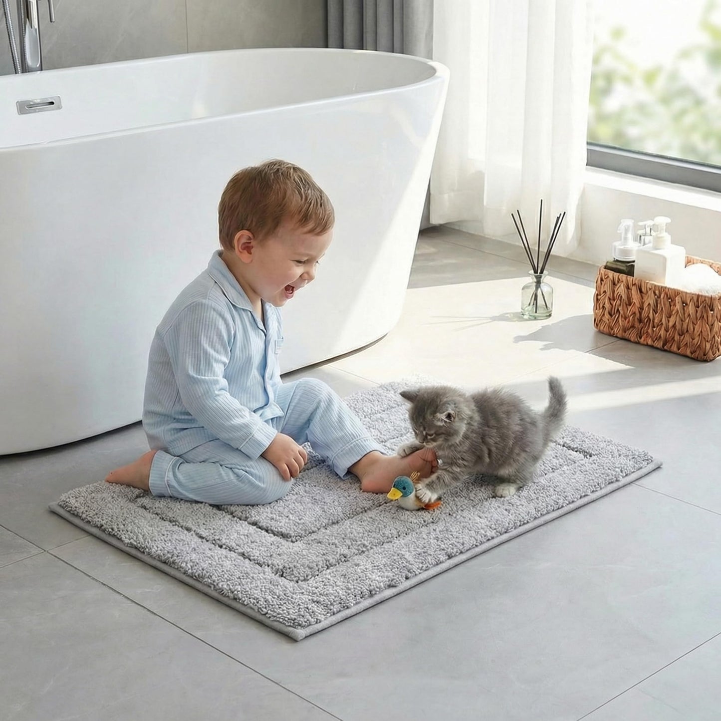 GRANNY SAYS Gray Bathroom Rugs, Bath Mats for Bathroom Non-Slip, Super Soft and Water Absorbent, Microfiber Bath Rugs, Machine Wash Dry, Bath Rugs for Floor, Tub and Shower, 16" x 24"