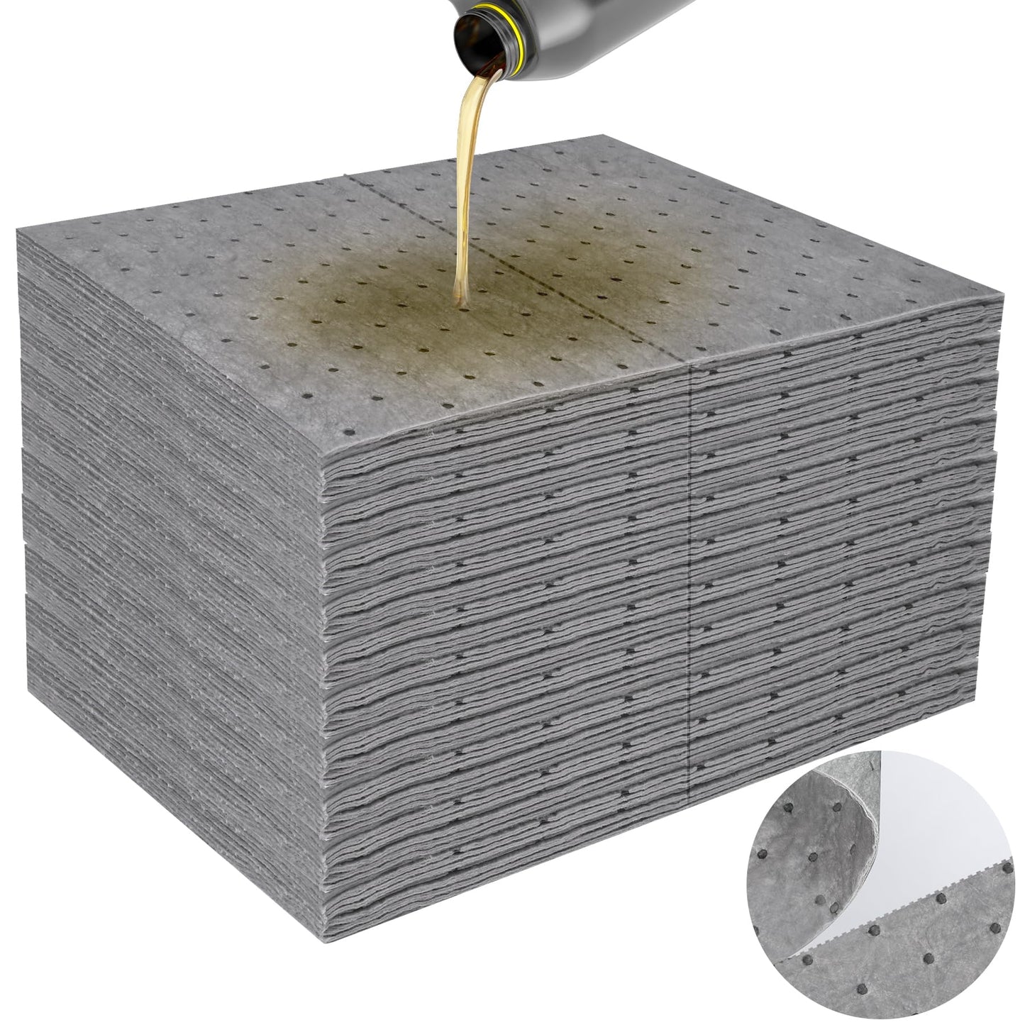 Tottist 100PC Oil Absorbent Pads | 13"x10" Meltblown Polypropylene Mats, Hand-Tear Lines for Automotive & Workshop | Vacuum Eco-Packaging, Reusable Spill Control