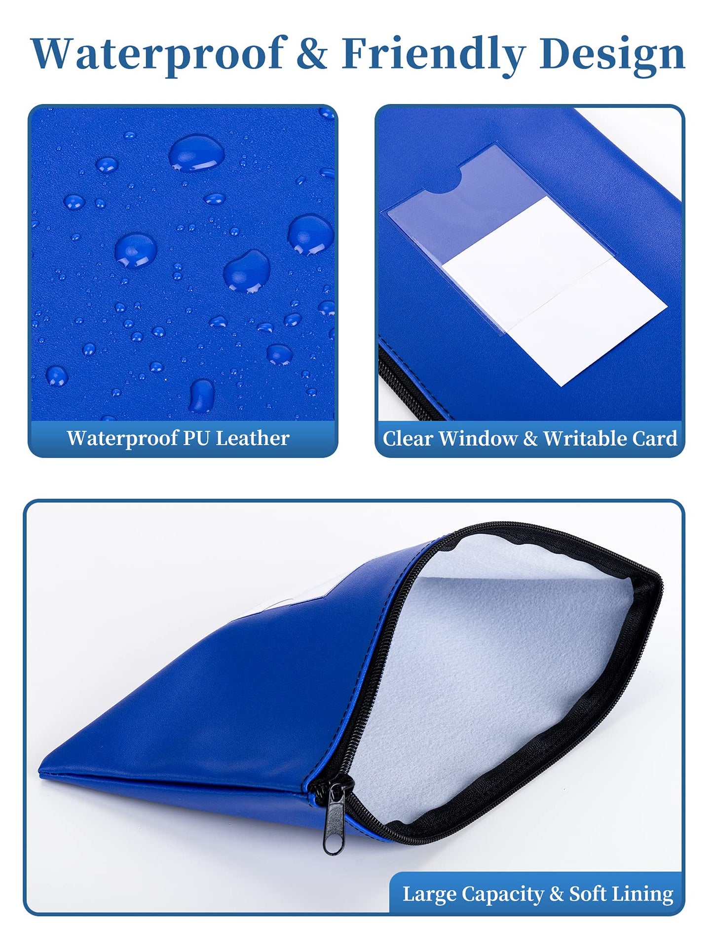 SMARTAKE 10-Pack Bank Deposit Money Bags with Zipper, Leather Bags Wallet Pouches with Label, Makeup Bags, for Cash, Coins, Cosmetics, Invoice, Bills, Tools, 11.5 x 6.2 Inches (Blue)