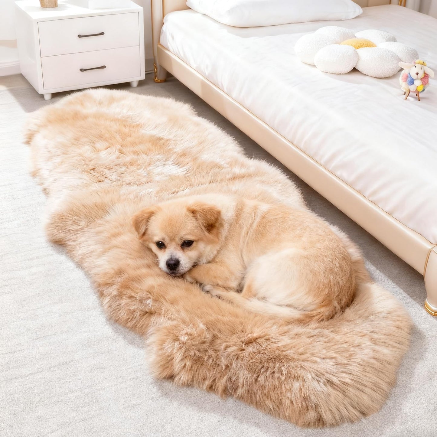 Real Sheep Skin Rug with Little Patches-Genuine Fuzzy Sheepskin Carpet for Bedroom Floor Living Room Sofa Luxury Fur Wool Pad (Light Brown, 2FT×6FT Patchwork)