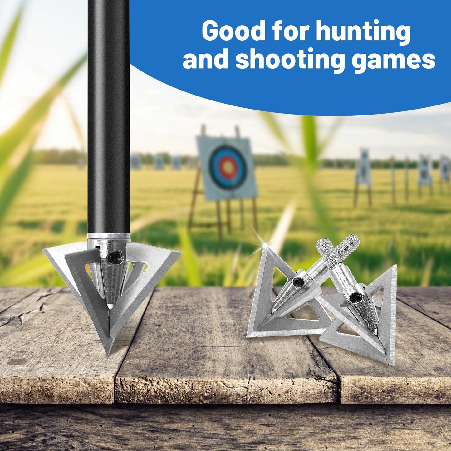 RUOERSISI 6/12 Pcs 100 Grain Stainless Steel Arrowhead Fixed Blade Hunting Broadheads Screw in Arrowheads Traditional Archery Arrow Tips for Compound, Recurve Bow & Crossbow (6pcs)