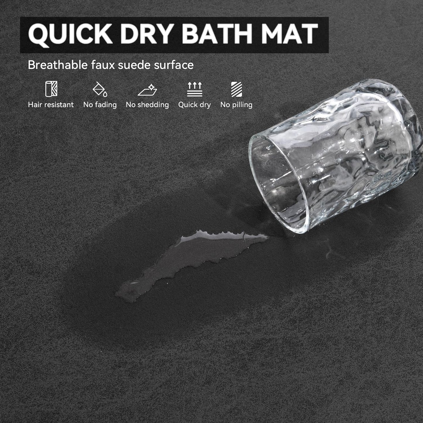 MontVoo -Bath Mat Rug-Rubber Backing Non Slip Quick Dry Absorbent Thin Bathroom Rugs Fit Under Door-Faux Suede Surface Bathroom Floor Mats-Shower Rug for in Front of Bathtub Shower Dark Grey 16"x24"