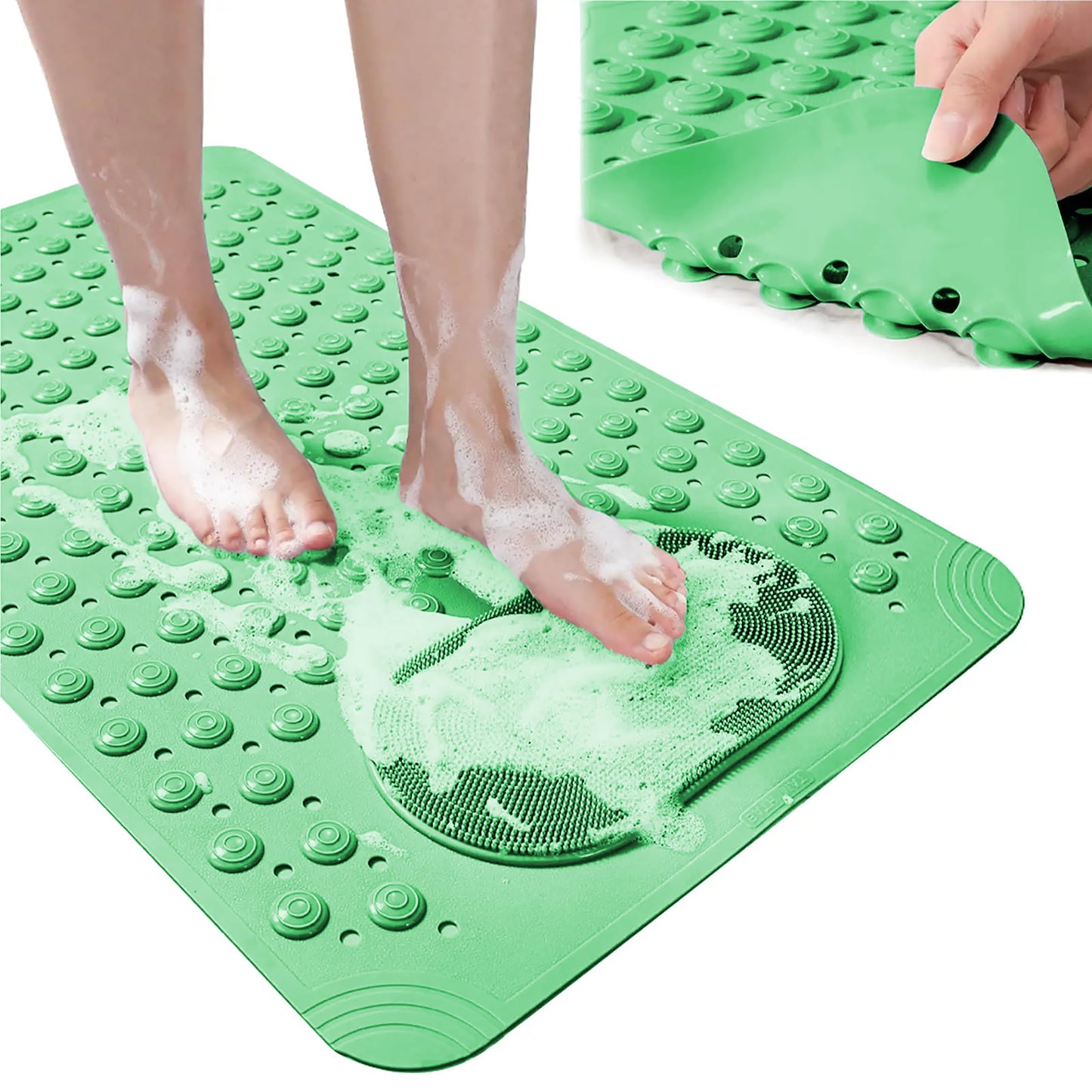 Bath Mat for Tub and Shower – Anti-Slip with Suction Cups, Exfoliating Foot Scrubber, Drain Holes & Massage Points – PVC, 19.7” x 31.5” – Non-Slip Mat for Seniors, Families, Spa Use