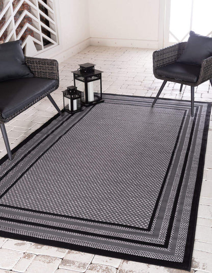 Unique Loom Outdoor Border Collection Area Rug - Multi Border (4' x 6' Rectangle, Gray/ Black)
