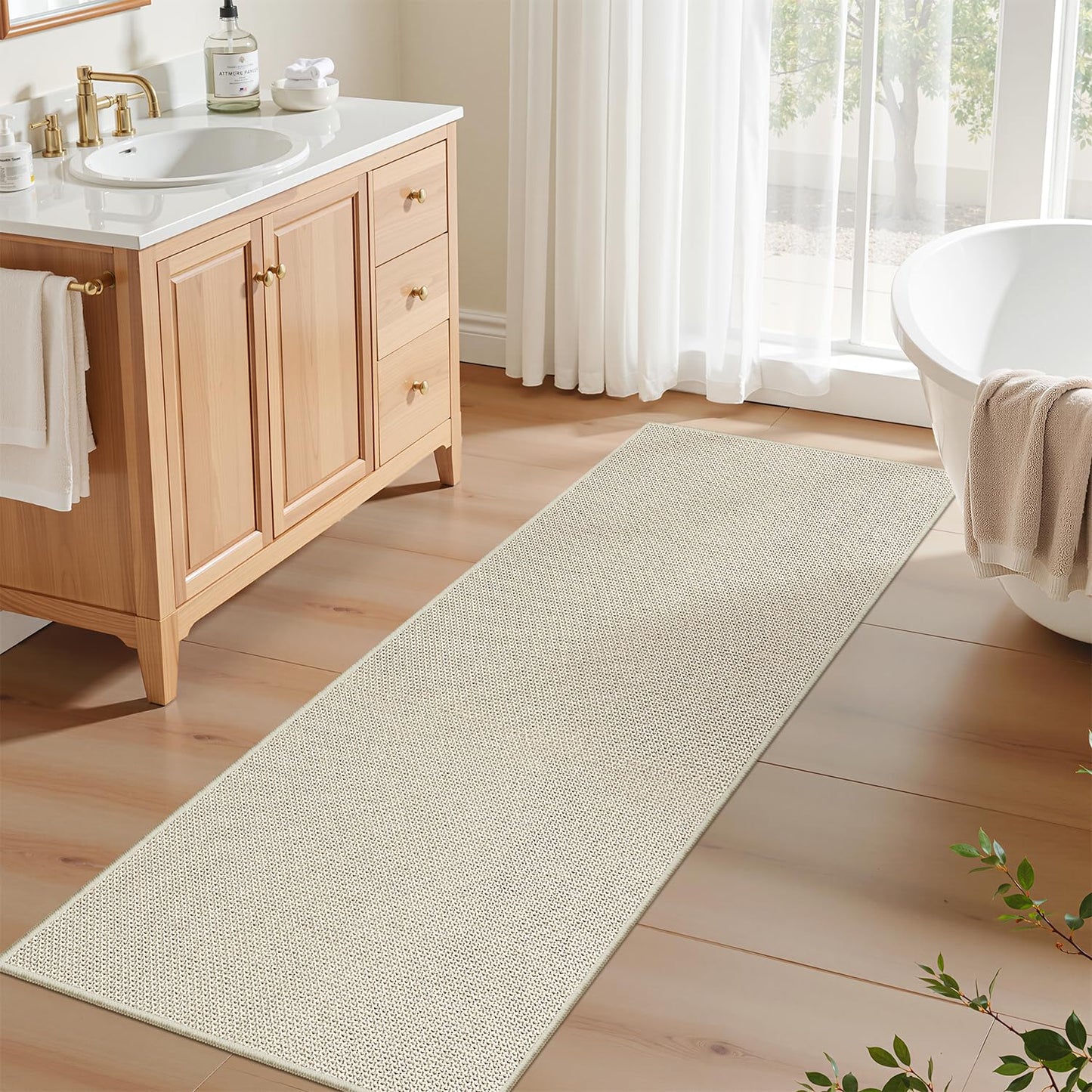2x6 Runner Rug for Hallways Non Slip, Entryway Rugs with Rubber Backing, Washable Kitchen Carpet Runner Woven Rug, Indoor Mat for Bathroom, Beige Rugs for Bedroom
