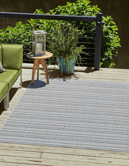 Unique Loom Outdoor Striped Collection Area Rug - Maia (6' 1" x 9' Rectangle, Teal/Ivory)