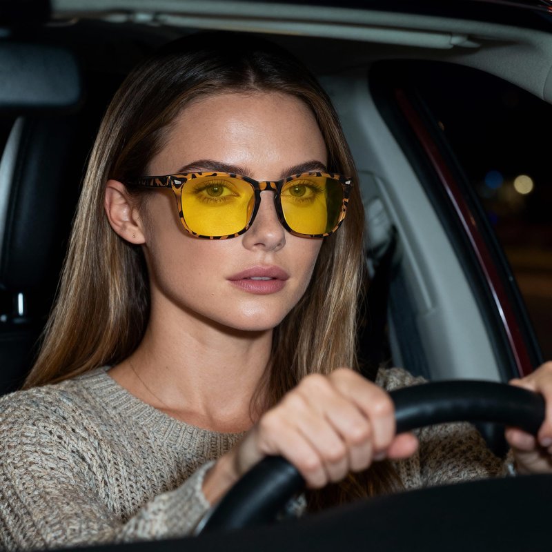 PLFOG Night Driving Glasses for Men Women - Polarized Night Vision Glasses Anti Glare Nighttime Eyeglasses Yellow Lens