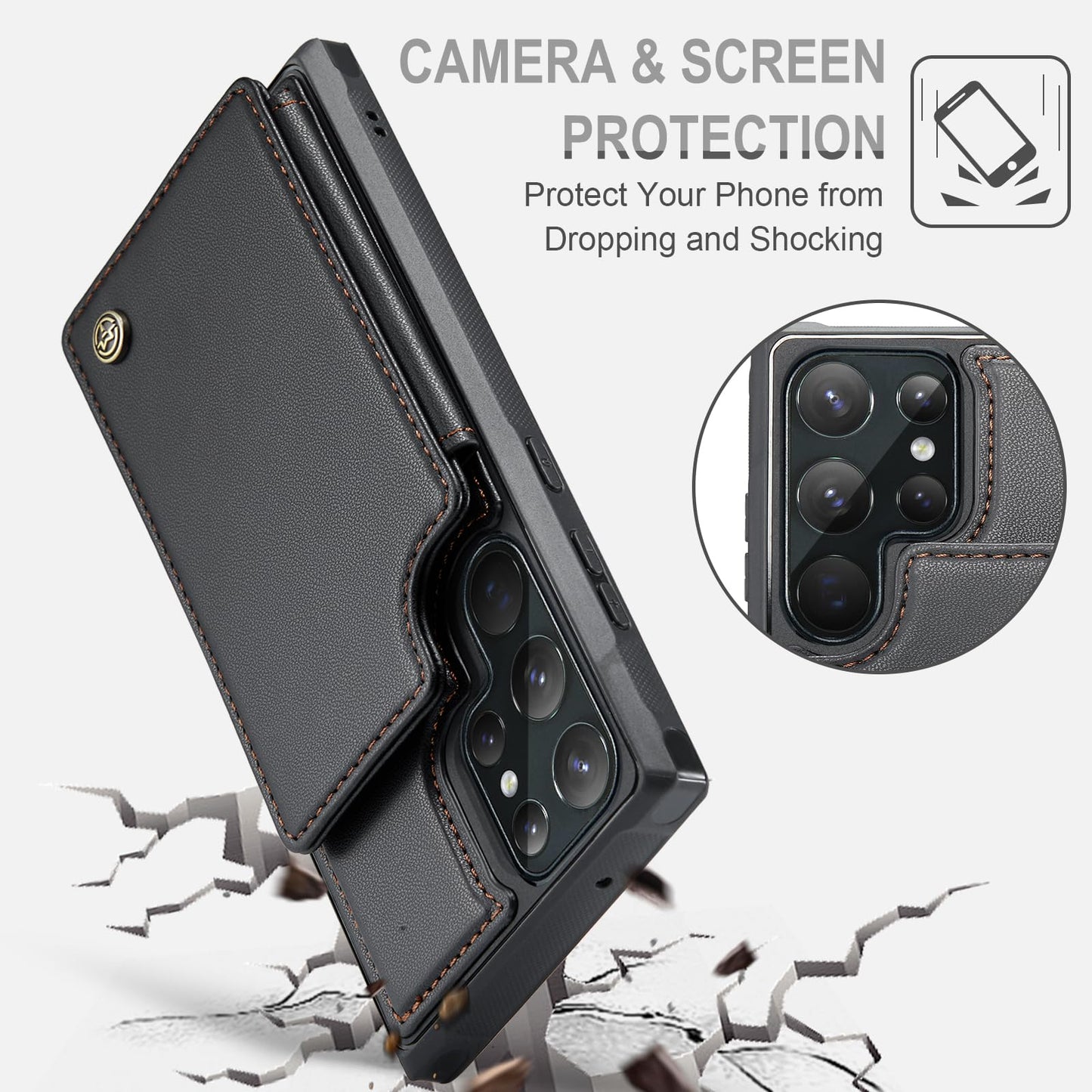 Vinich for Samsung Galaxy S22 Ultra Wallet Case with Card Holder, RFID Blocking Credit Slots Kickstand Shockproof Phone Cover Fit for Galaxy S22 Ultra 6.8" Black