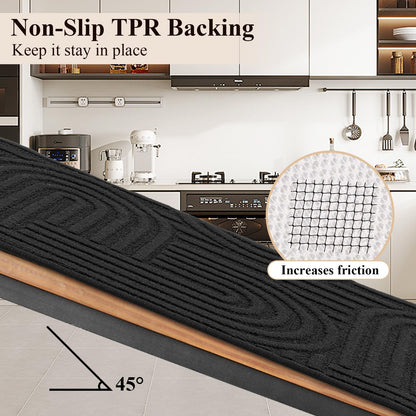 U'Artlines Kitchen Rugs and Mats Set of 3, Non Skid Washable Black Geometric Kitchen Mats for Floor, Absorbent and Stain Resistant Floor Mat for Laundry, Sink Decor 20x32+20x48+20x59