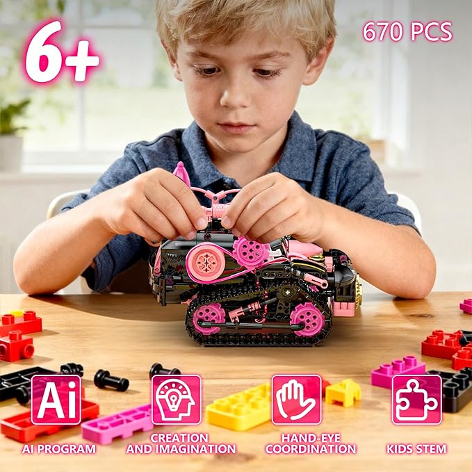 5in1 STEM Robot Building Kits for Kids 6-12 APP &amp Remote Control STEM Rock Robot Building Toys for Kid Coding Interactive Tank Truck Vehicle Building Sets for Boys Girls Birthday Xmas Gift