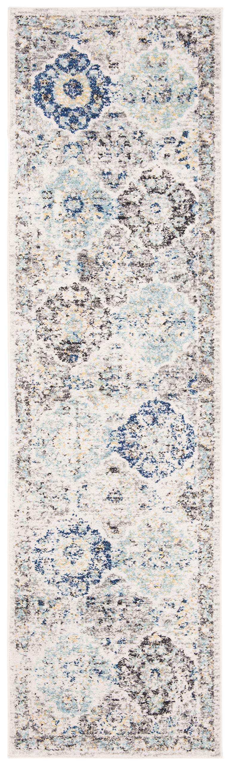 SAFAVIEH Madison Collection Runner Rug - 2'3" x 8', Ivory & Aqua, Boho Chic Distressed Design, Non-Shedding & Easy Care, Ideal for High Traffic Areas in Living Room, Bedroom (MAD611A)