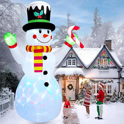 FRAMICS 12 FT Christmas Inflatable Outdoor Decoration,Snowman Christmas Inflatable Blow Up Christmas Decorations Outdoor with Built-in Colorful Rotating LEDs for Holiday Indoor Outdoor Garden