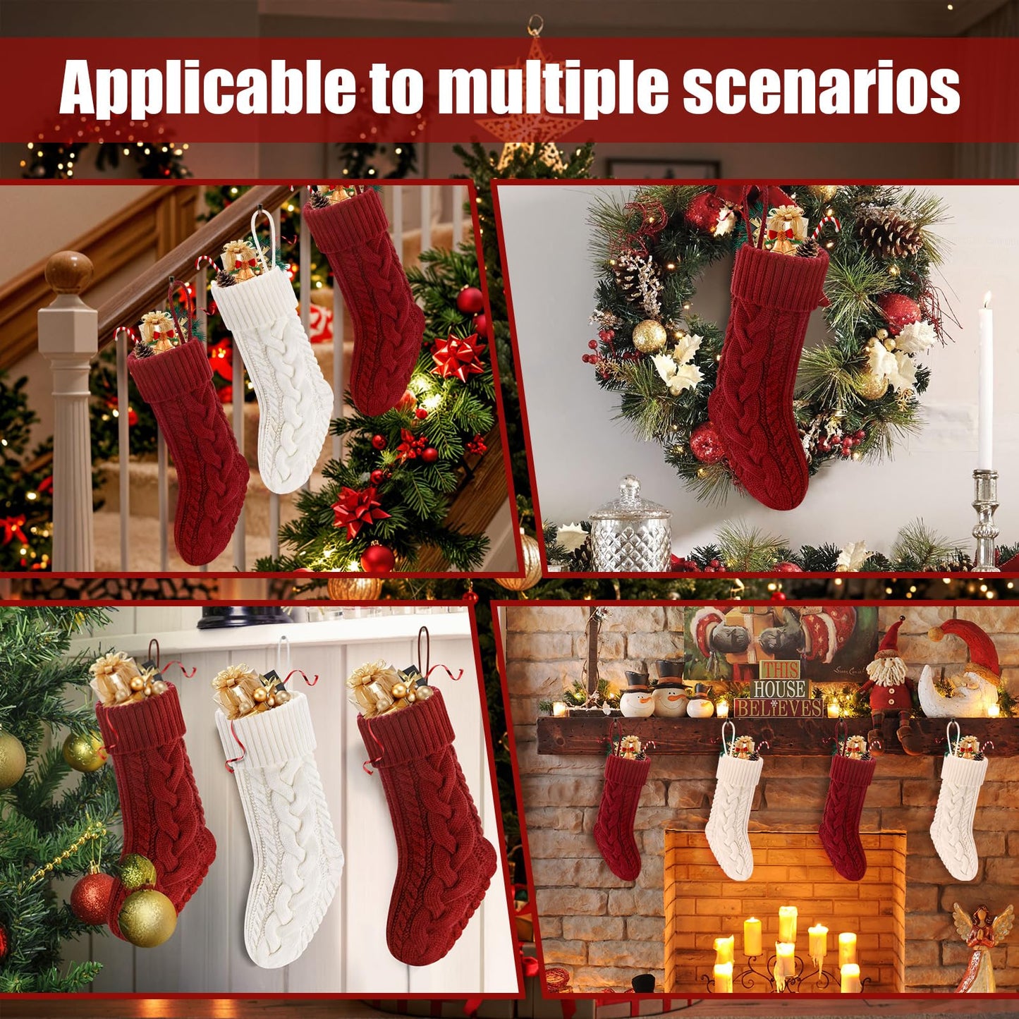 Doitory Christmas Stockings 18" Knitted Stocking Christmas Decorations