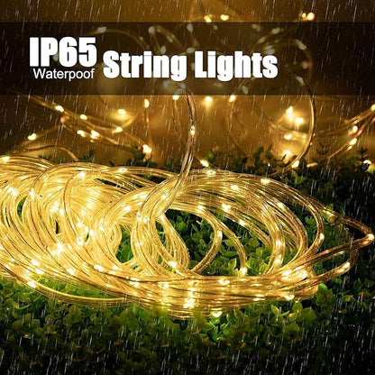 Solar Rope String Lights Outdoor 2 Pack 39 Feet 100 Led Waterproof Solar Powered Fairy Lights with 8 Lighting Modes, Copper Wire PVC Tube Lights for Garden Wedding Party DIY Decor (Warm White)
