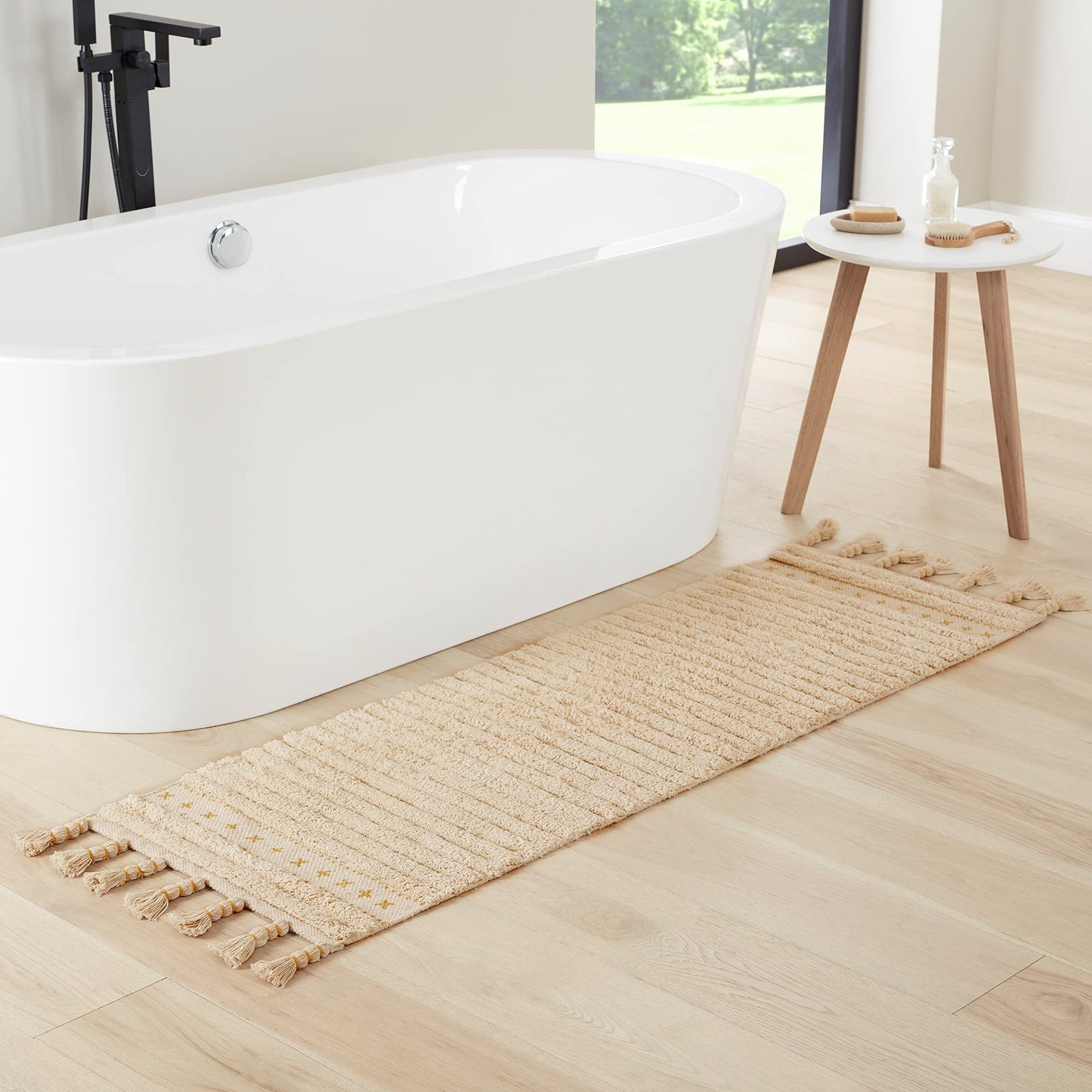 Lucky Brand Overtufted Cotton Fringe Bath Rug with Tassels, 20"x68", Yellow Ochre